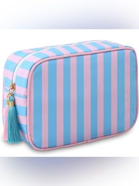 🌟MAHJONG🌟 Striped Pink & Blue Women's Cosmetic Bag